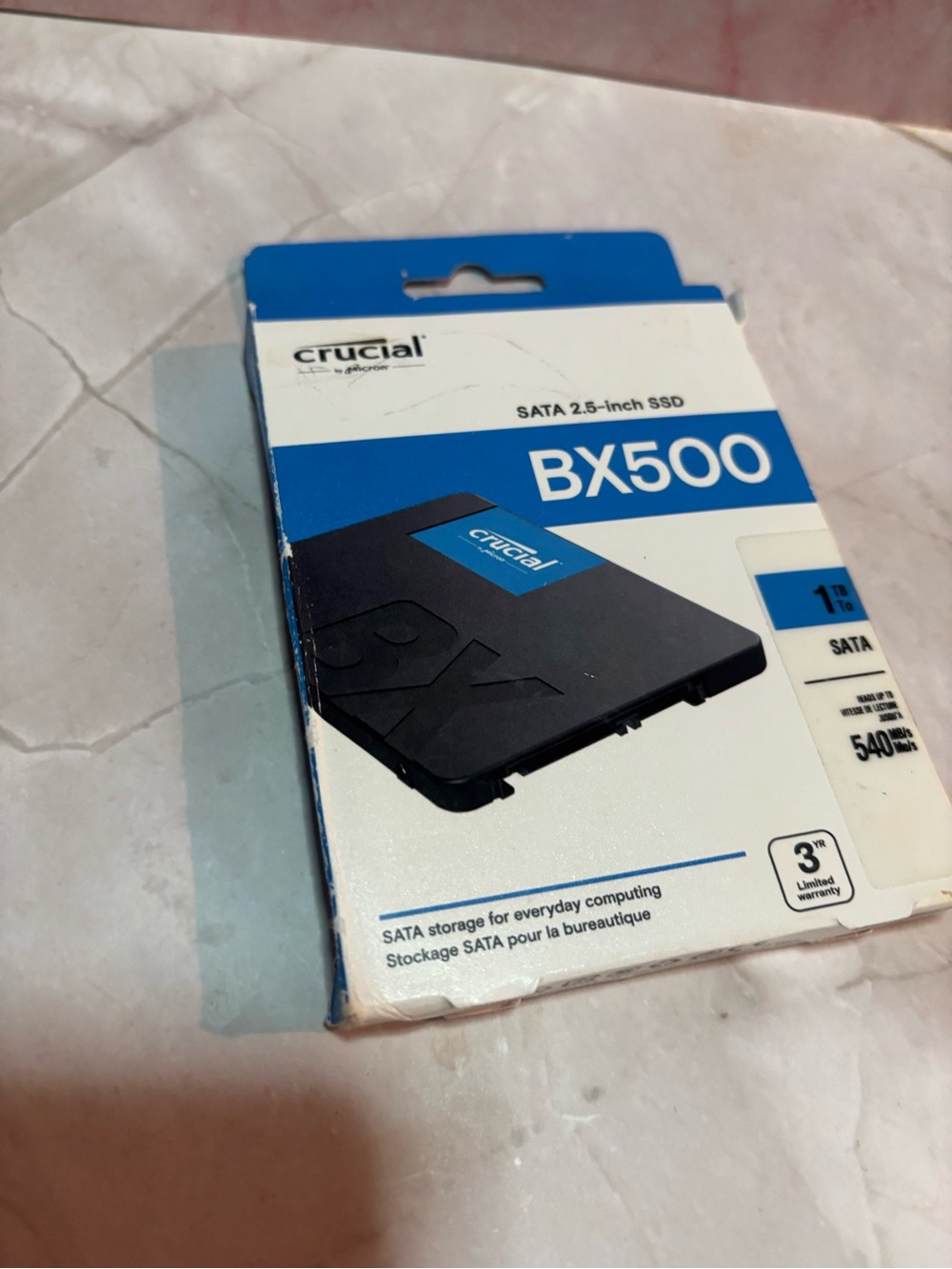Crucial BX500 1TB 2.5" SATA SSD in Black and Blue Packaging